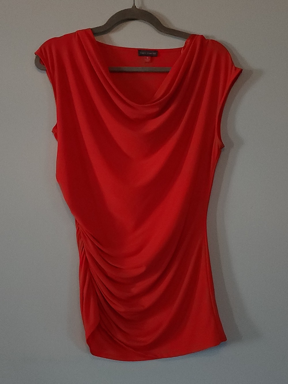 Vince Camuto Vibrant Red Draped Cowl Cap-Sleeve Blouse
